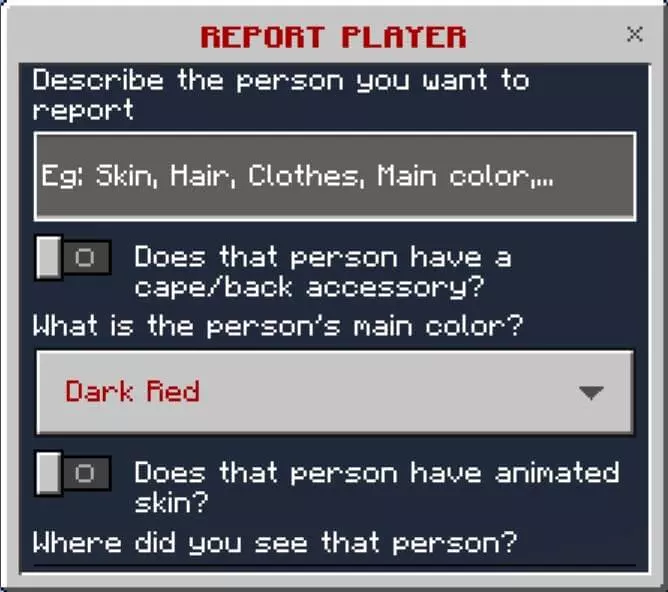 Report Player Menu Mod / Addon screenshot