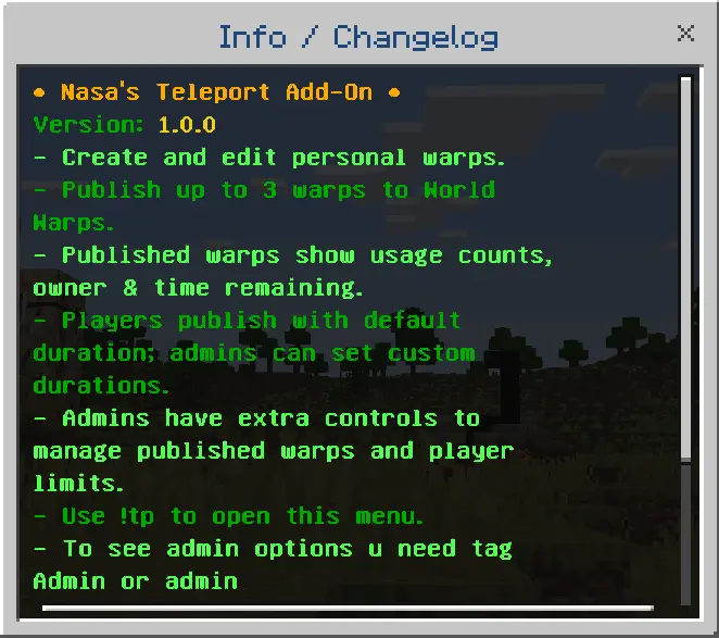 Nasa's Tp/player warps Mod / Addon screenshot