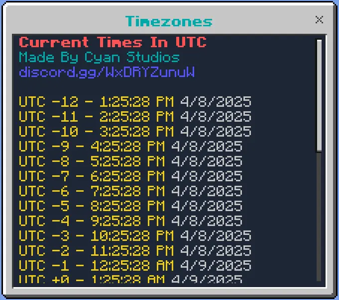 Timezones Mod / Addon screenshot