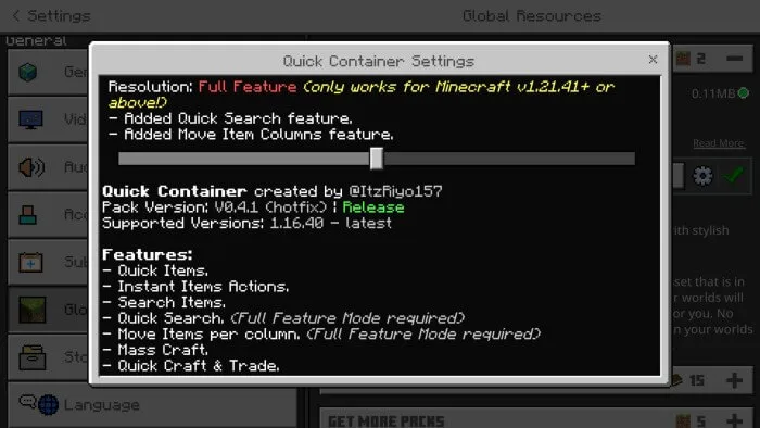 Quick Container Addon screenshot