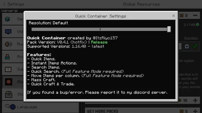 Quick Container Addon screenshot