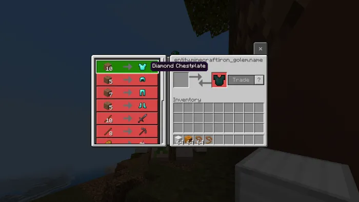 Minecraft, but Golem Trade OP Items Addon screenshot