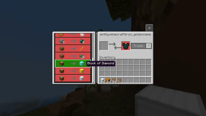 Minecraft, but Golem Trade OP Items Addon screenshot