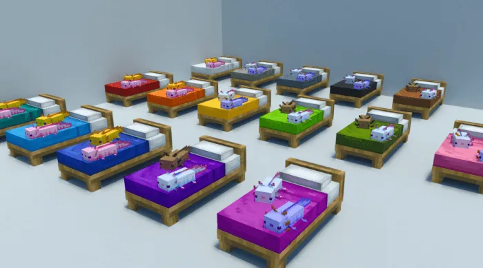 Axolotl Plushies on Beds Addon / Texture Pack screenshot