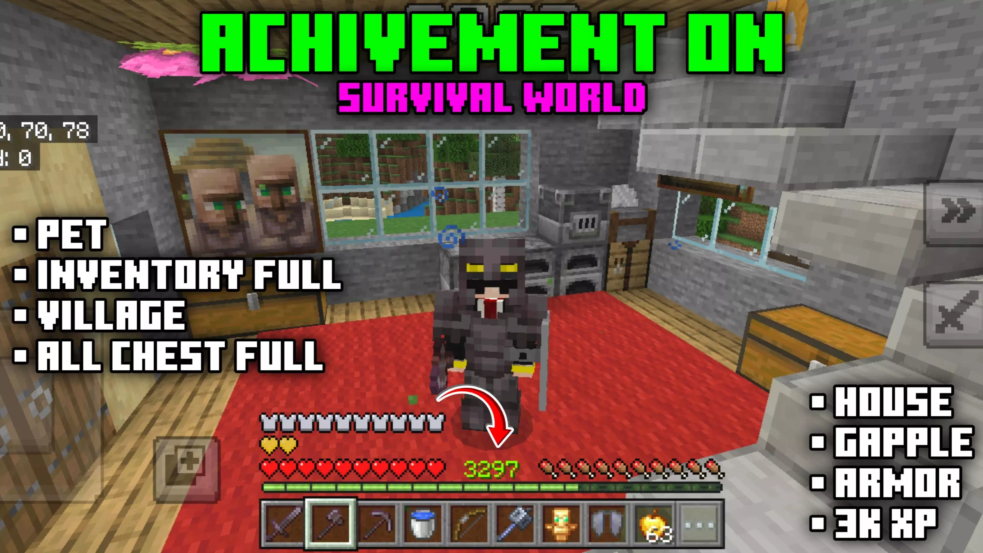 achivement on starter survival world with big house map thumbnail